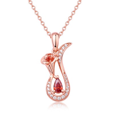 Rose Gold Pear Cut Garnet Sterling Silver Flower Necklace