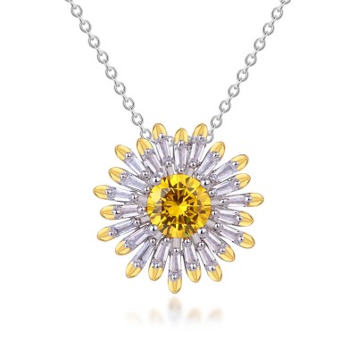 Round Cut Yellow Topaz 925 Sterling Silver Starburst Necklace