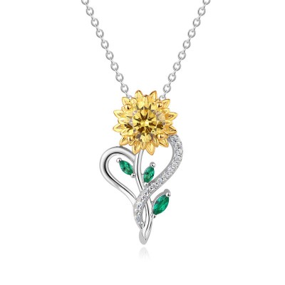 "You Are My Sunshine" Round Yellow Topaz 925 Sterling Silver Sunflower Necklace