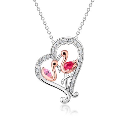 Heart Shape 925 Sterling Silver Flamingo Necklace