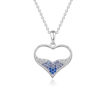 Round Cut Blue Sapphire 925 Sterling Silver Heart Shape Fishtail Necklace