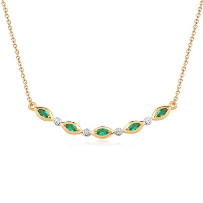 Yellow Gold Marquise Cut Emerald 925 Sterling Silver Necklace