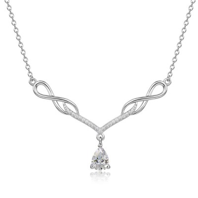 Pear Cut White Sapphire 925 Sterling Silver Infinity Necklace