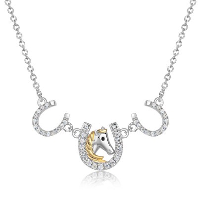"Good Luck Forever Follow" 925 Sterling Silver Horseshoe Necklace