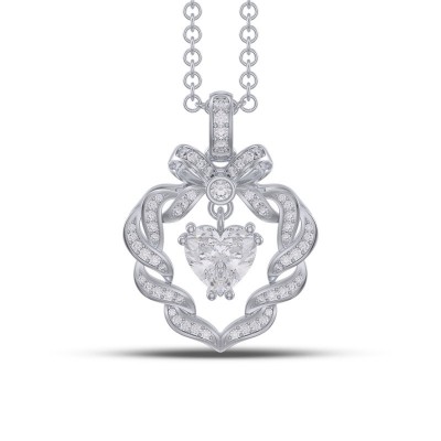 Heart Cut White Sapphire 925 Sterling Silver Twisted Bowknot Necklace