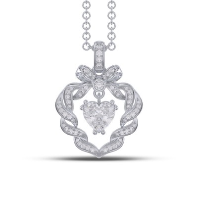 Heart Cut White Sapphire 925 Sterling Silver Twisted Bowknot Necklace