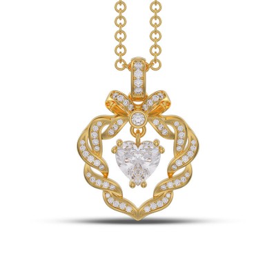 Yellow Gold Heart Cut White Sapphire 925 Sterling Silver Twisted Bowknot Necklace