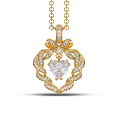 Yellow Gold Heart Cut White Sapphire 925 Sterling Silver Twisted Bowknot Necklace
