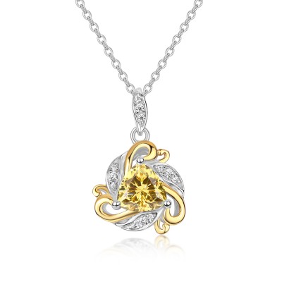 Trillion Cut Yellow Topaz 925 Sterling Silver Two Tone Necklace