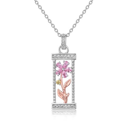 Two Tone Pink Sapphire 925 Sterling Silver Lucky Flower Necklace