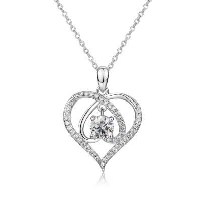 Heart to Heart Round Cut White Sapphire 925 Sterling Silver Necklace