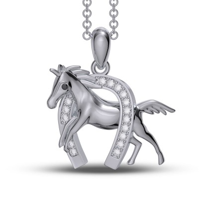 White Sapphire 925 Sterling Silver Horse Necklace