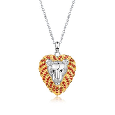 925 Sterling Silver Two Tone Lion Necklace