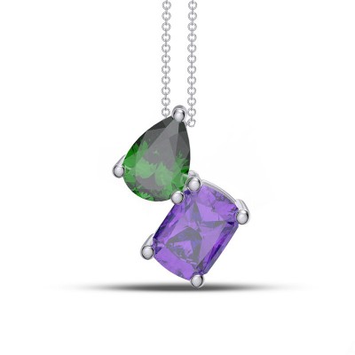 Amethyst and Emerald 925 Sterling Silver Toi et Moi Necklace