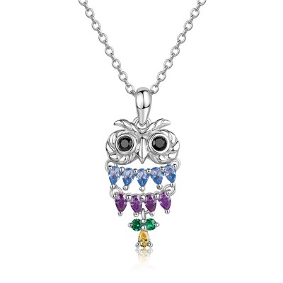 Multi Color 925 Sterling Silver Owl Necklace