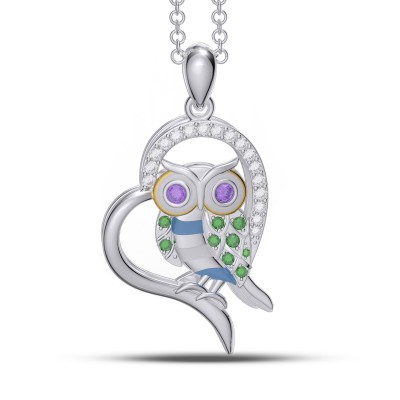 Heart Shape 925 Sterling Silver Owl Necklace