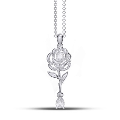 White Sapphire 925 Sterling Silver "Blooming Rose" Necklace