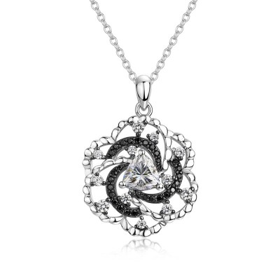 Trillion Cut White Sapphire 925 Sterling Silver Rose Necklace