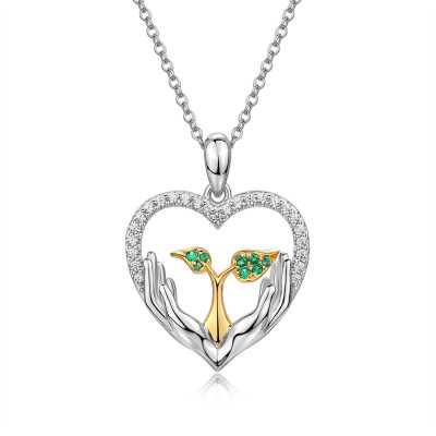 Heart Shape Two Tone 925 Sterling Silver Tree of Life Necklace