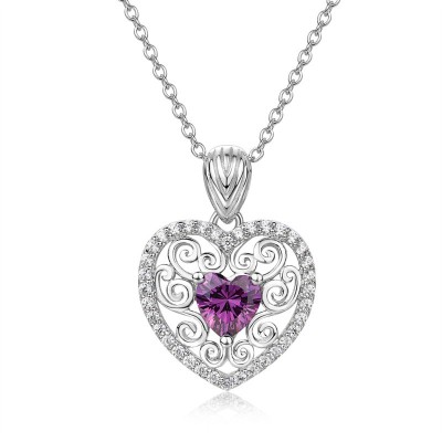 Heart Shape Amethyst 925 Sterling Silver Necklace