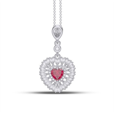 Heart Cut Ruby 925 Sterling Silver Double Halo Necklace