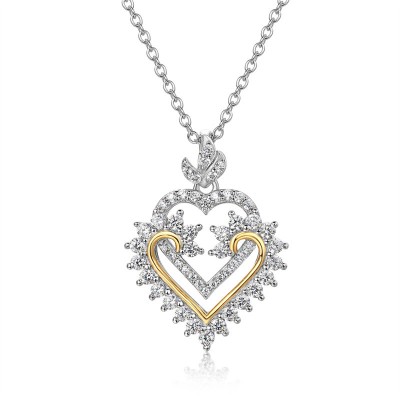 Two Tone White Sapphire 925 Sterling Silver Intertwining Heart Necklace