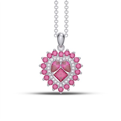 Heart Shape Pink Sapphire 925 Sterling Silver Halo Necklace