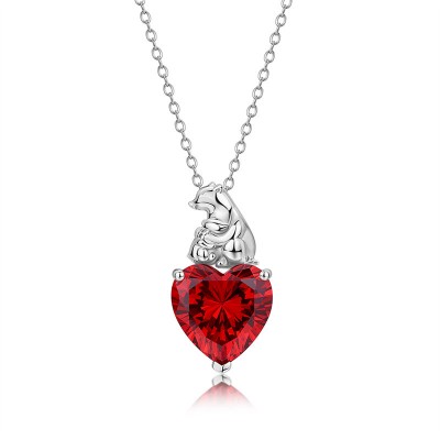 Heart Cut Ruby 925 Sterling Silver Mom and Baby Polar Bear Necklace