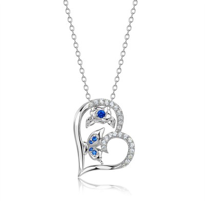 Heart Shape 925 Sterling Silver Floral Butterfly Necklace