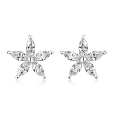 Flower Style Marquise Cut White Sapphire Sterling Silver Earrings