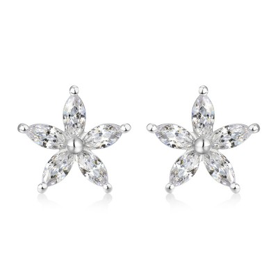 Flower Style Marquise Cut White Sapphire Sterling Silver Earrings