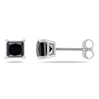 Princess Cut Black Sapphire Sterling Silver Stud Earrings