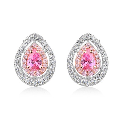 Pear Cut Pink Sapphire Sterling Silver Double Halo Stud Earrings
