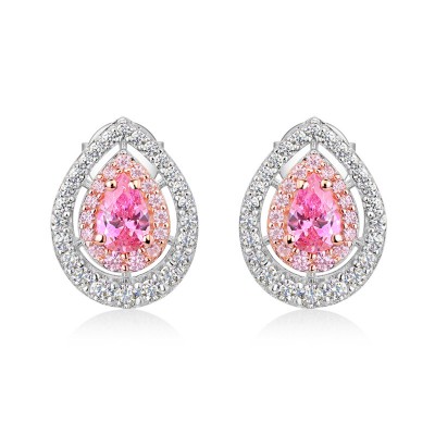 Pear Cut Pink Sapphire Sterling Silver Double Halo Stud Earrings