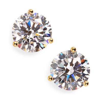 Round Cut White Sapphire 925 Sterling Silver Gold Stud Earrings