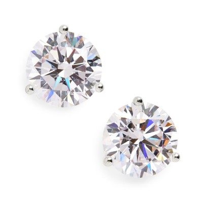 Round Cut White Sapphire 925 Sterling Silver Stud Earrings