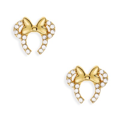 Minnie Mouse Headband 925 Sterling Silver Gold Stud Earrings