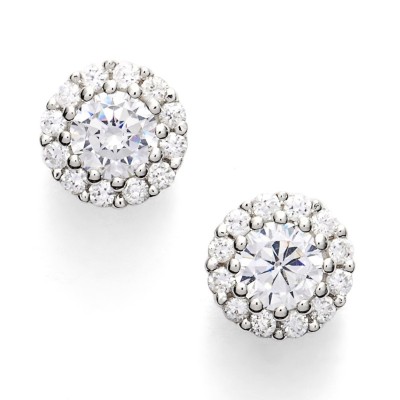 Round Cut White Sapphire 925 Sterling Silver Halo Stud Earrings