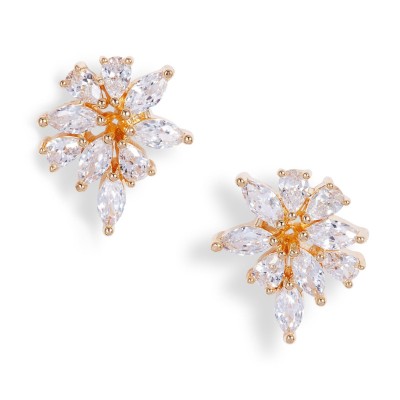 Marquise Cut 925 Sterling Silver Gold Floral Burst Stud Earrings