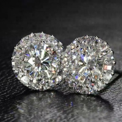 Round Cut White Sapphire 925 Sterling Silver Halo Stud Earrings
