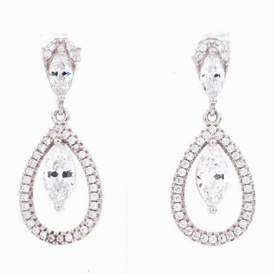 Marquise Cut White Sapphire 925 Sterling Silver Halo Drop Earrings