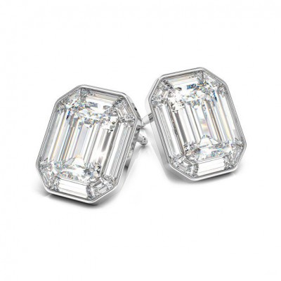 Emerald and Baguette Cut White Sapphire 925 Sterling Silver Stud Earrings
