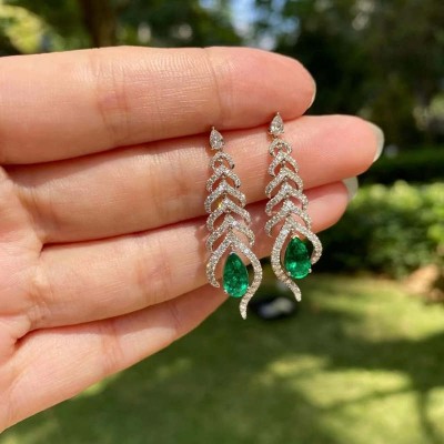 Delicate Pear Cut Emerald 925 Sterling Silver Drop Earrings
