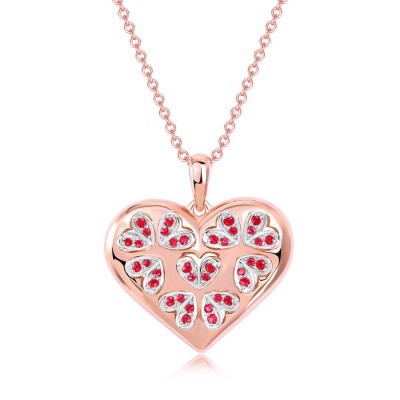 Rose Gold Heart to Heart Ruby 925 Sterling Silver Necklace