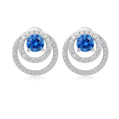 Round Cut Blue Sapphire Sterling Silver Stud Earrings