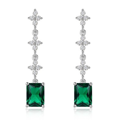 Gorgeous Radiant Cut Emerald 925 Sterling Silver Drop Earrings