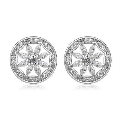 Round White Sapphire 925 Sterling Silver Flower Stud Earrings