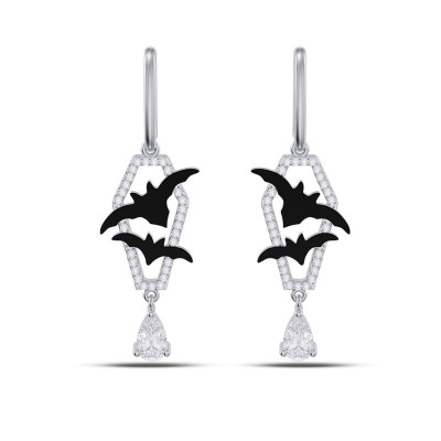 Pear Cut White Sapphire 925 Sterling Silver Bat Drop Earrings