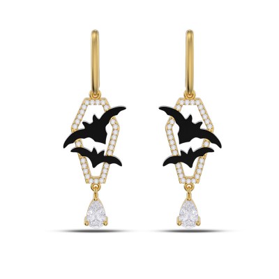 Yellow Gold Pear Cut White Sapphire 925 Sterling Silver Bat Drop Earrings