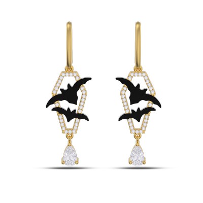 Yellow Gold Pear Cut White Sapphire 925 Sterling Silver Bat Drop Earrings